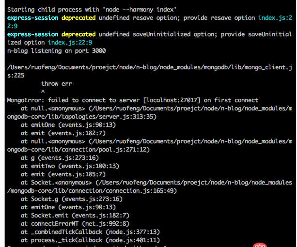mongodb - failed to connect to server [localhost:27017] on first connect