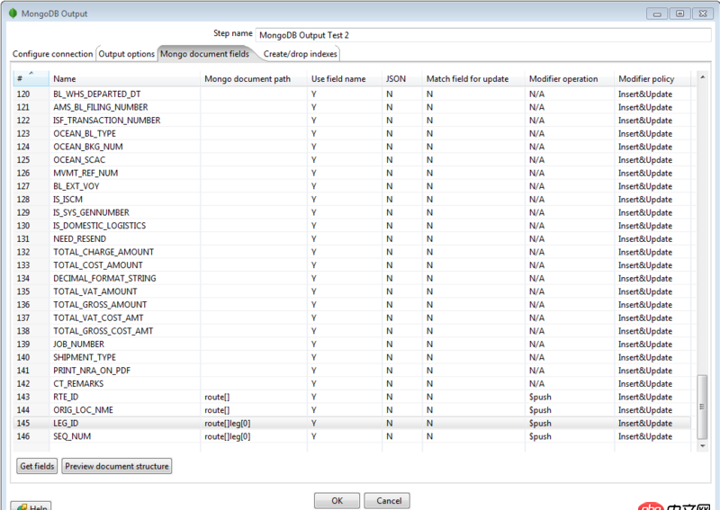 kettle工具的MongoDB Output 设置