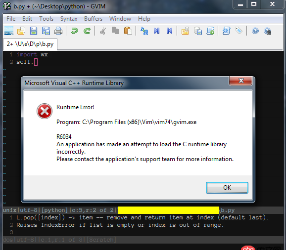 vim C++ 运行库错误