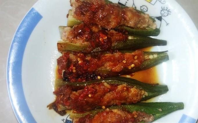 肉末酿秋葵的做法