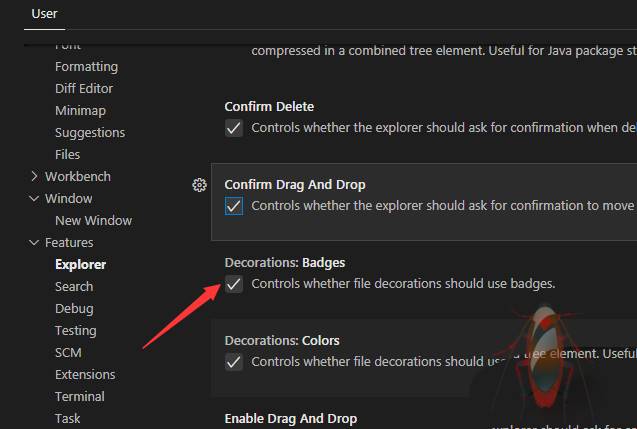 VisualStudioCode文件如何关闭显示装饰徽章