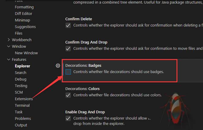 VisualStudioCode文件如何关闭显示装饰徽章