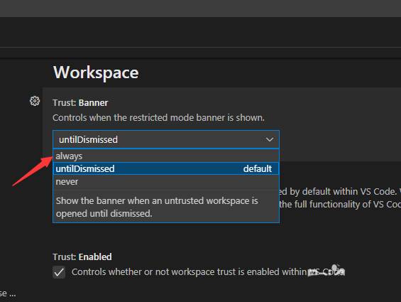 VisualStudioCode中的横幅总是显示如何设置