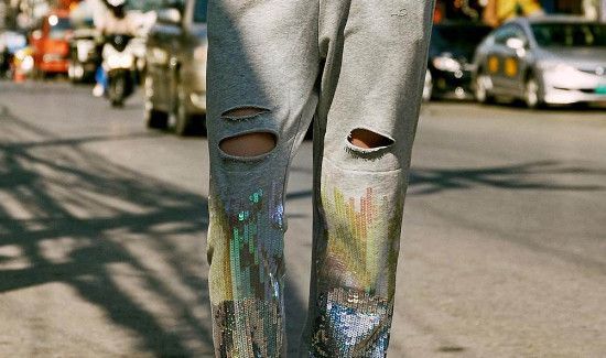 巧补运动裤子破洞