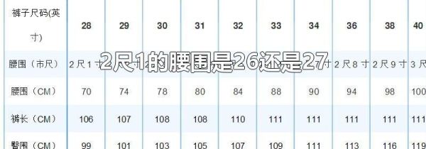 2尺1的腰围是26还是27