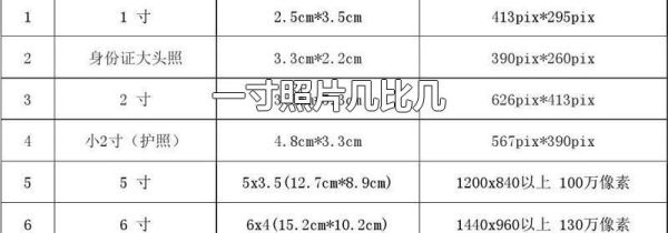 一寸照片几比几