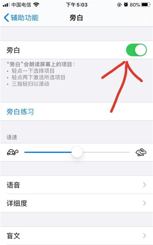 苹果盲人模式怎么关闭
