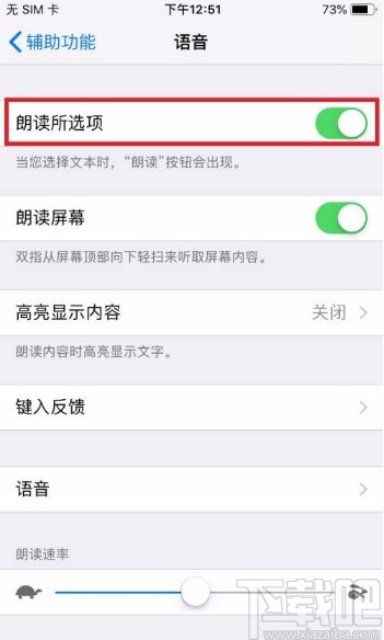 苹果手机开启朗读所选项的方法