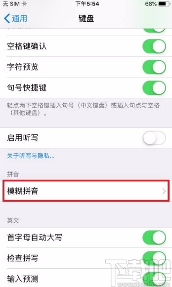 苹果手机开启模糊拼音功能的方法