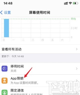 iPhone设置应用使用时间限额的方法