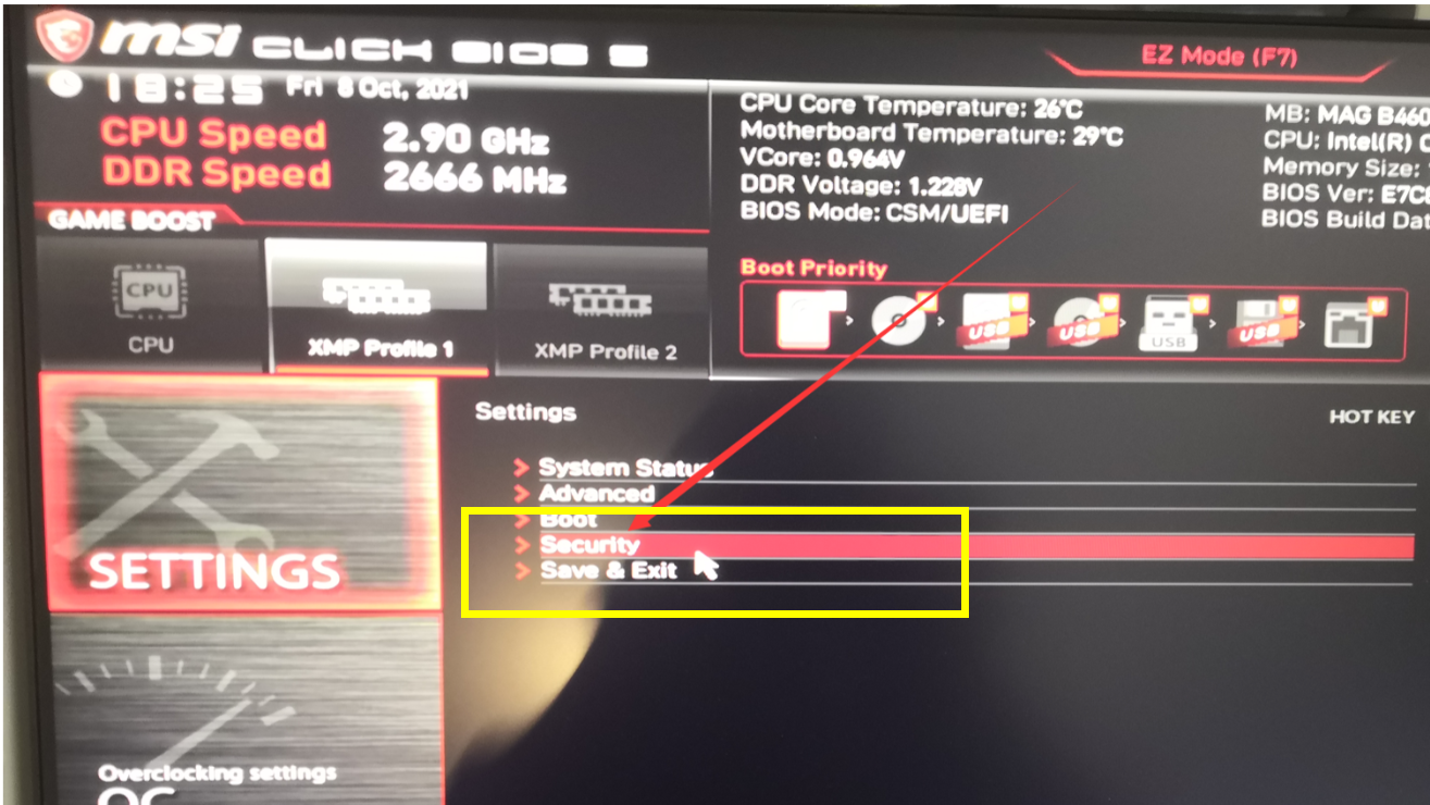微星b460开启tpm2.0方法