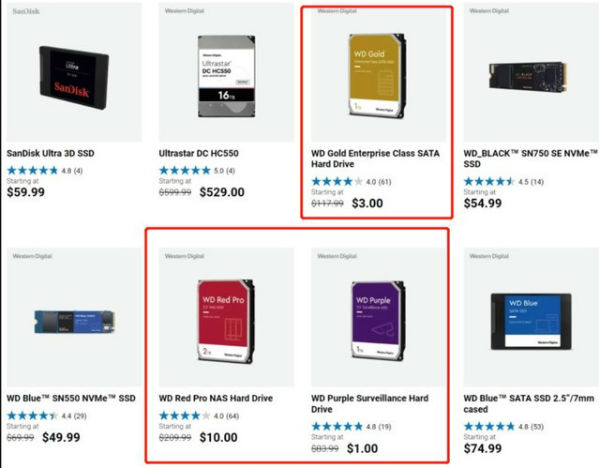 西数官网惊现0.1折BUG 1美元就能买1TB紫盘