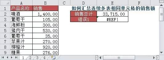 怎么汇总连续多表相同单元格的销售额?