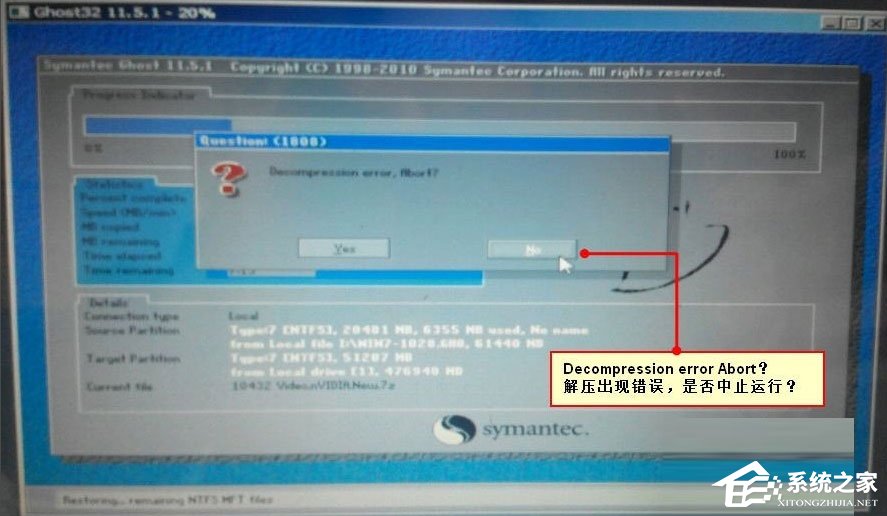 笔记本电脑重装系统提示Decompression error Abort怎么办?