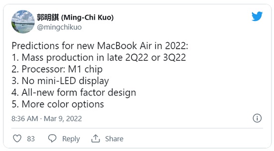macbook air2022发布时间
