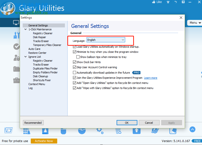 Glary Utilities Free设置中文界面的方法