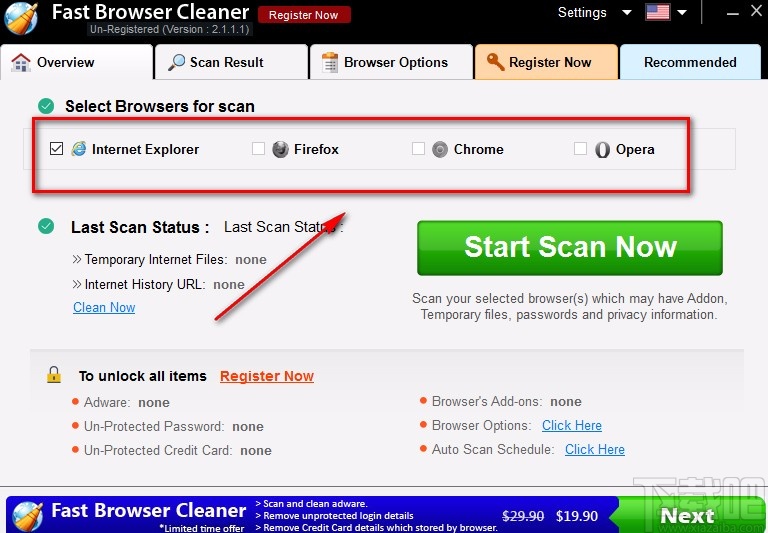 Fast Browser Cleaner清理浏览器的方法