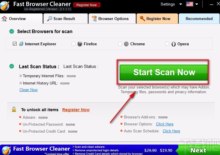 Fast Browser Cleaner清理浏览器的方法