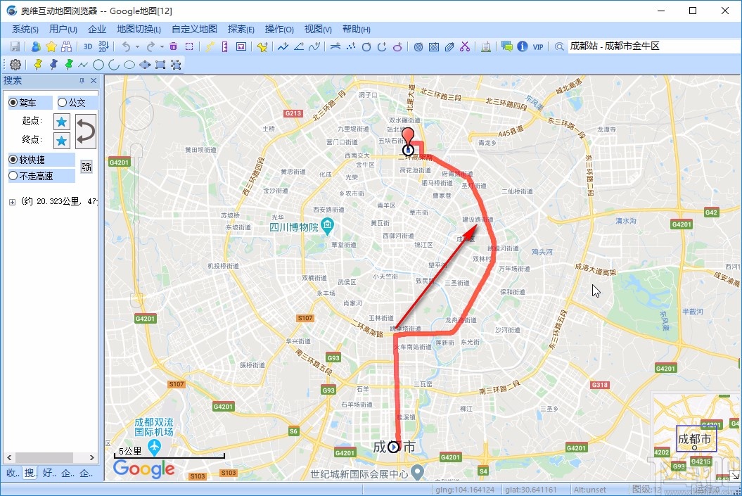 奥维互动地图浏览器输入起始点的方法