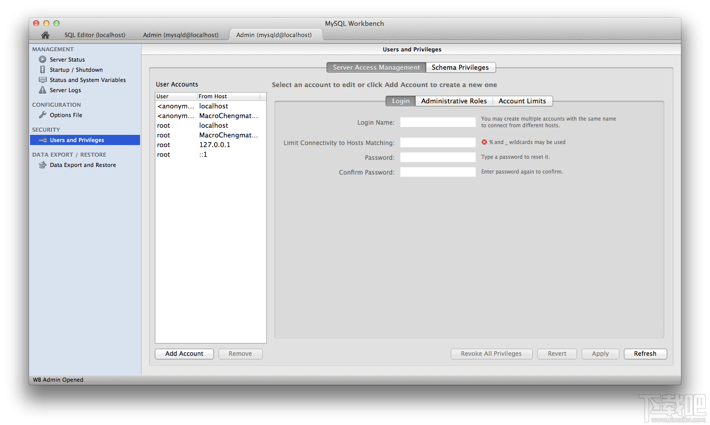 mac版MySQL Workbench 安装使用管理教程