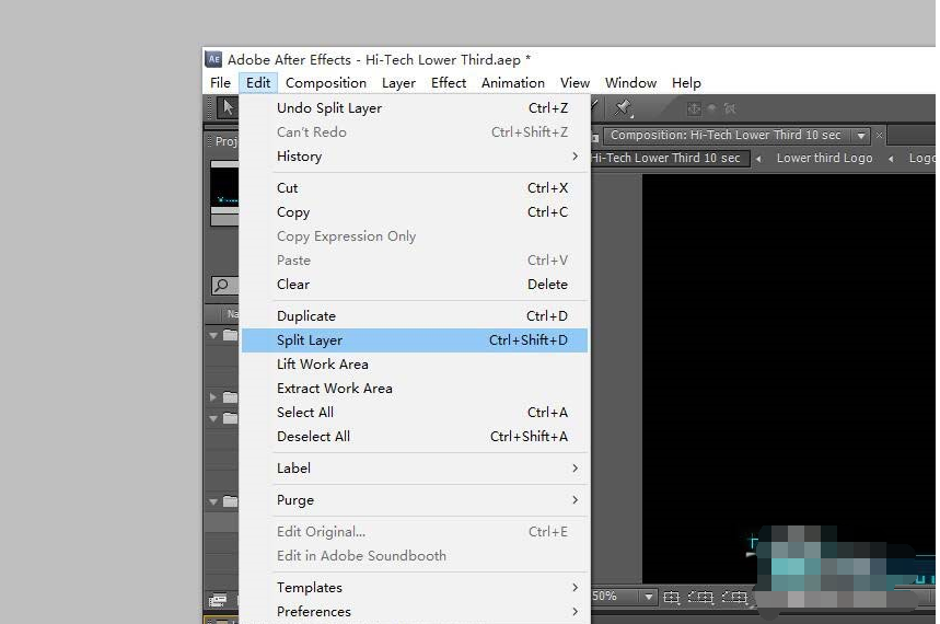 Adobe After Effects设置图层中间断开的方法