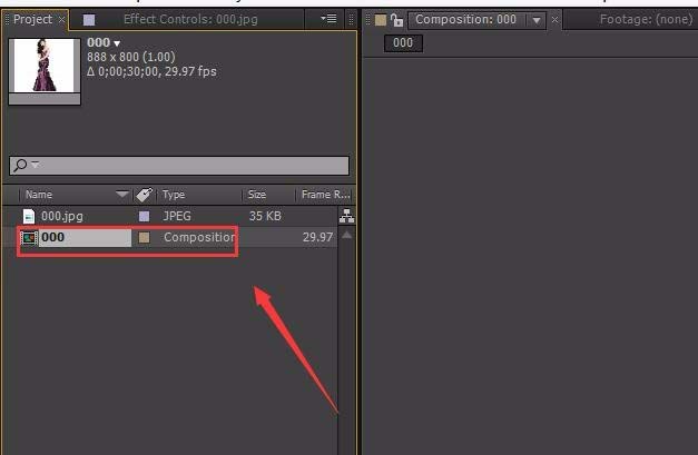 Adobe After Effects合成窗口导入一张图片的方法