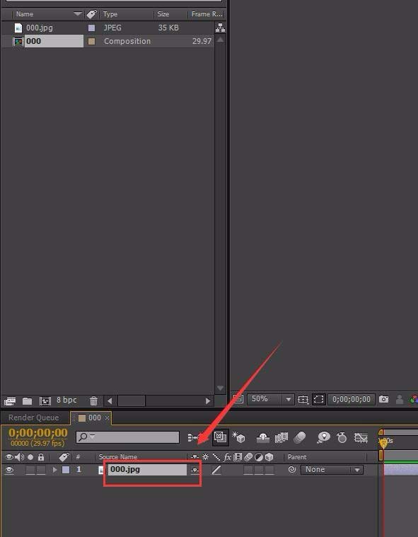 Adobe After Effects合成窗口导入一张图片的方法