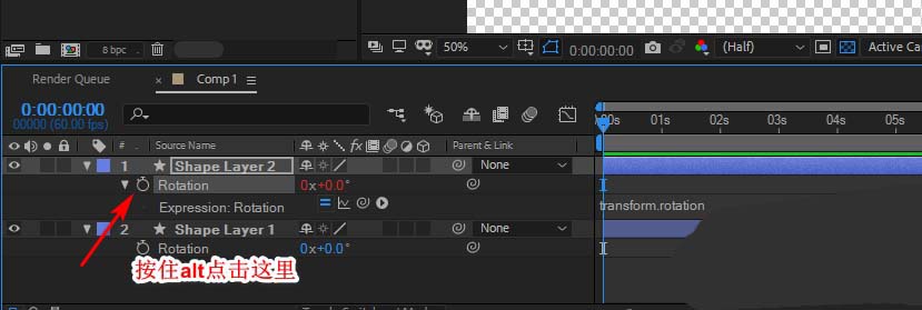 ae添加expression表达式的操作流程