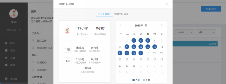云竹协作中团队成员工时统计具体操作步骤