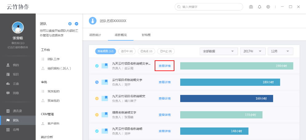 云竹协作中项目概况具体操作步骤
