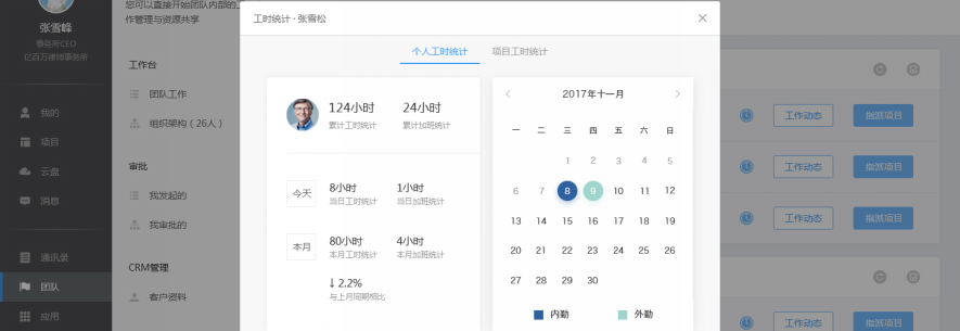云竹协作中查看单个成员工时统计具体操作步骤