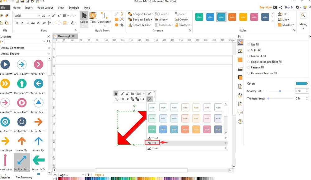 使用Edraw Max亿图图示绘画出红色双向箭头具体操作步骤