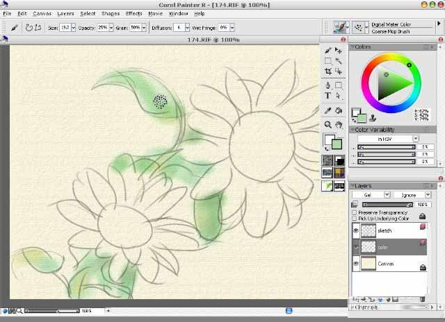 使用painter8绘画出水彩效果向日葵具体操作方法