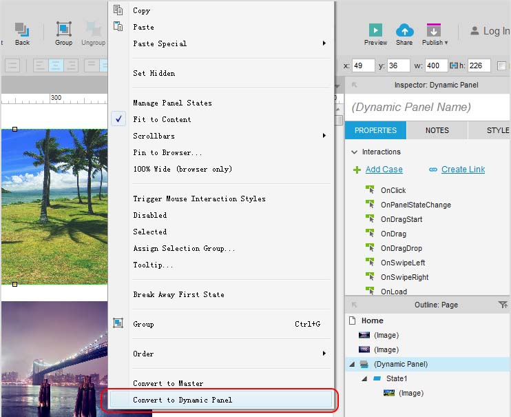 使用axure制作出图片自动播放效果具体操作步骤