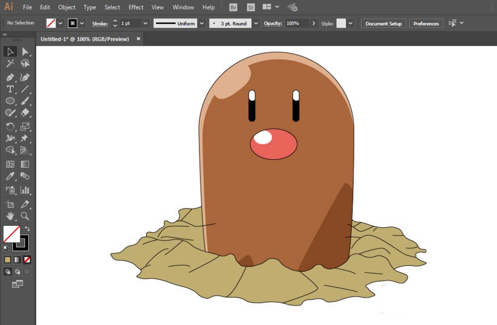 使用ai手绘出宠物小精灵中地鼠具体操作方法