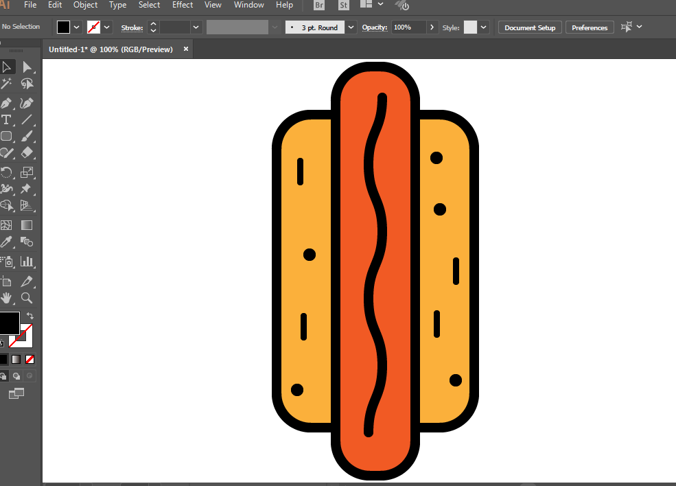 ai软件制作出火腿肠面包图标操作流程