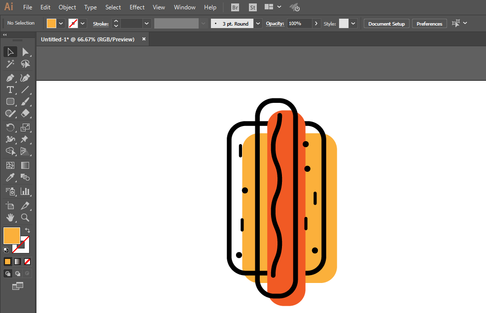 ai软件制作出火腿肠面包图标操作流程