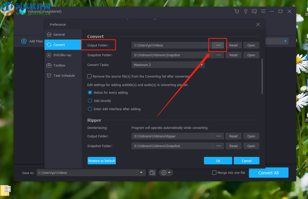 Vidmore设置默认输出文件夹的方法步骤