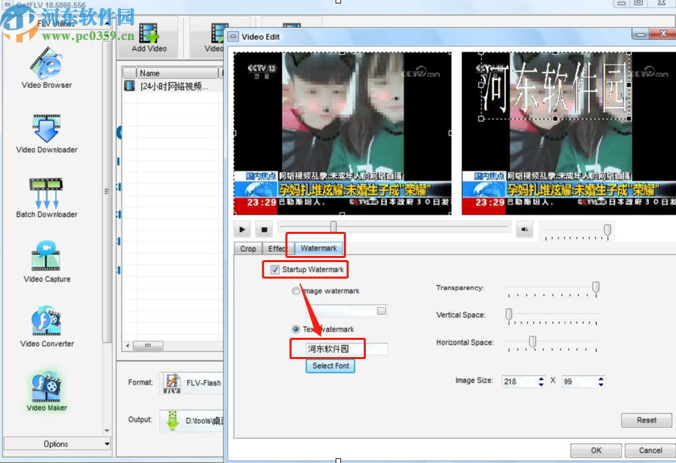 GetFLV Pro给视频添加水印的方法步骤