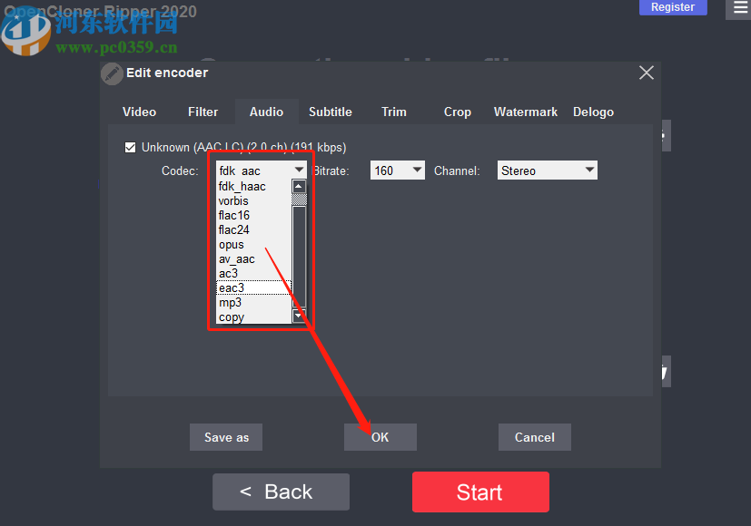 OpenCloner Ripper设置音频编码格式的方法