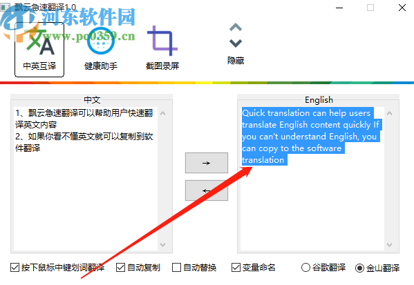 飘云急速翻译将中文翻译成英文的方法