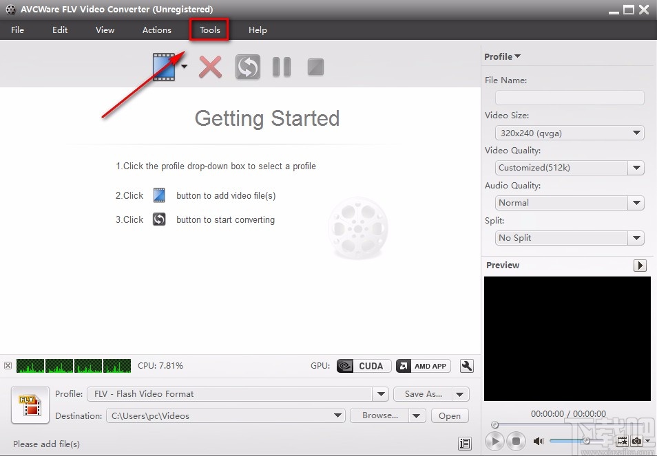 AVCWare FLV Video Converter设置中文的方法