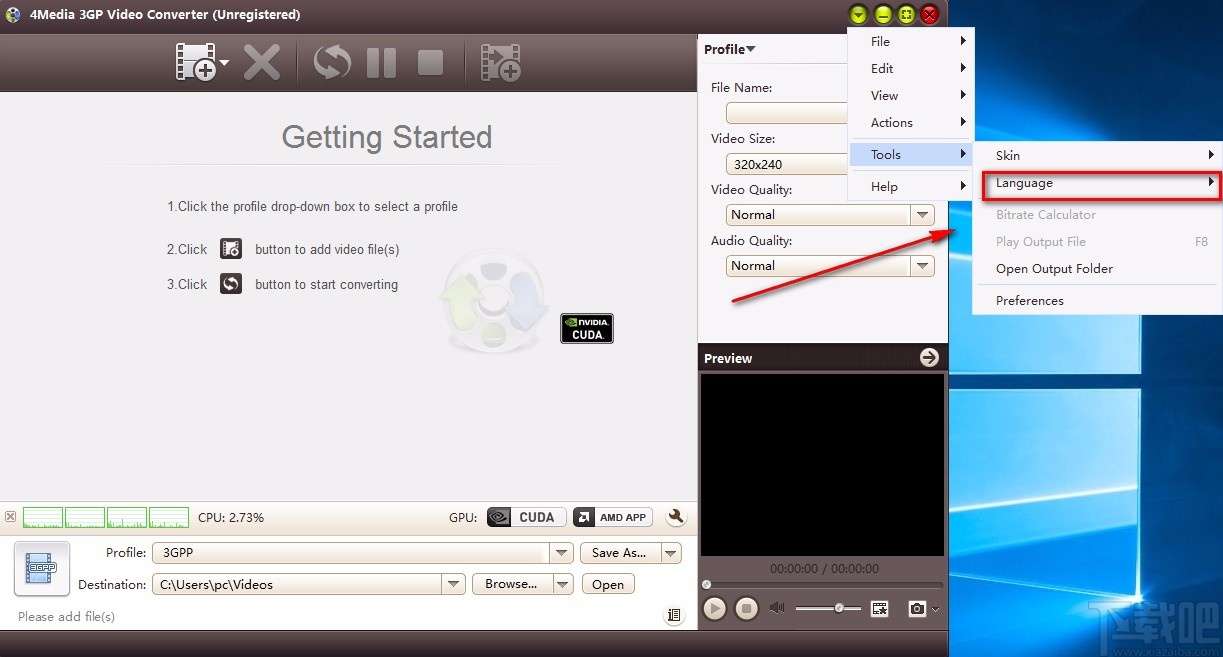 4Media 3GP Video Converter设置中文的方法