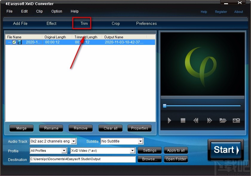 4Easysoft XviD Converter剪切视频的方法