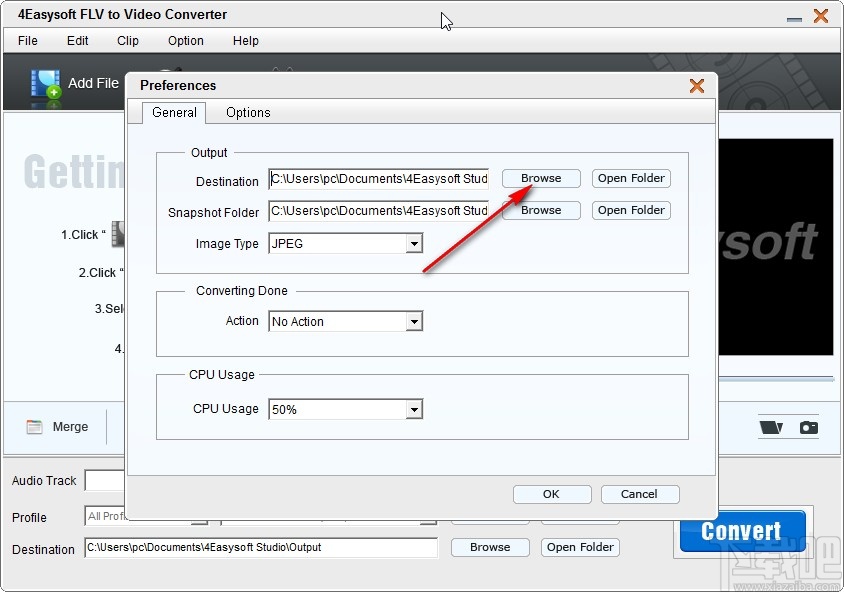 4Easysoft FLV to Video Converter设置默认输出路径的方法