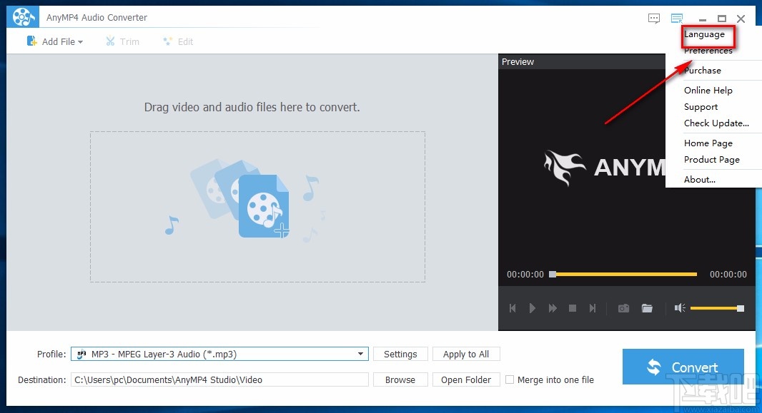 AnyMP4 Audio Converter设置中文的方法