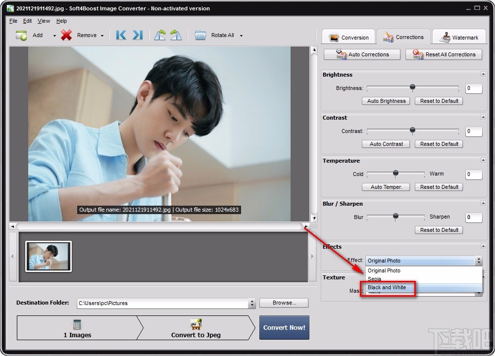 Soft4Boost Image Converter给图片添加黑白效果的方法