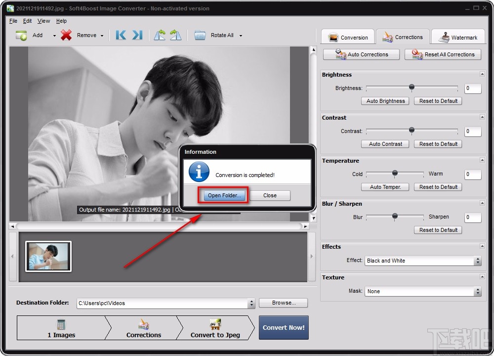 Soft4Boost Image Converter给图片添加黑白效果的方法