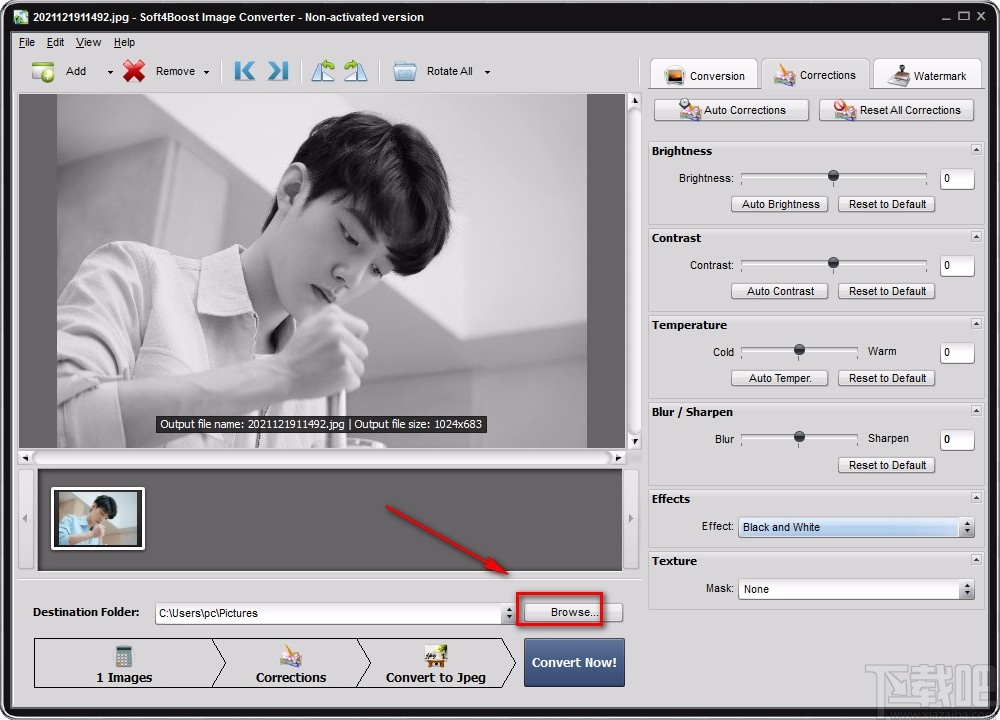 Soft4Boost Image Converter给图片添加黑白效果的方法