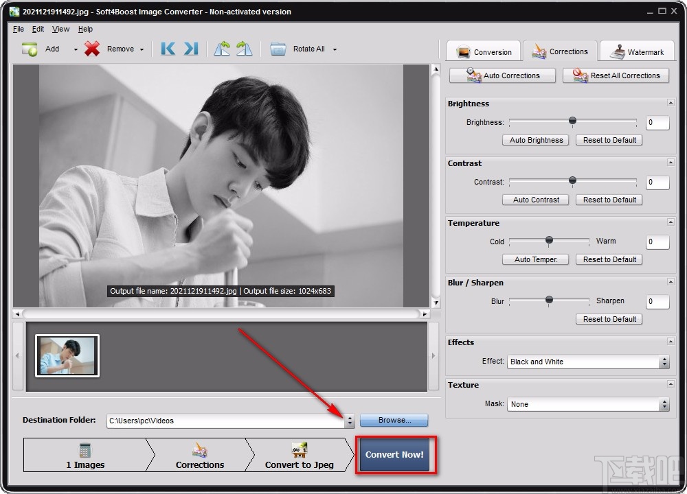 Soft4Boost Image Converter给图片添加黑白效果的方法